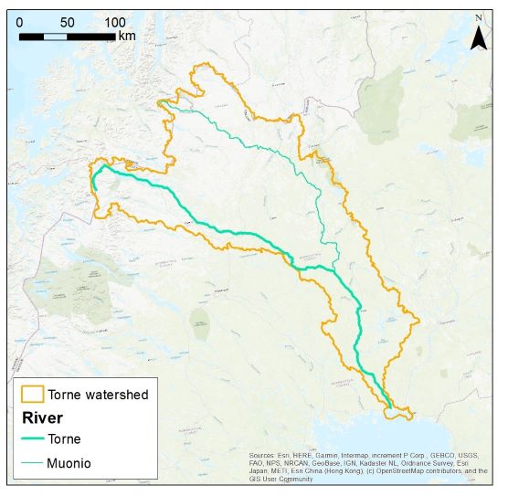 Map of the Oulanka and Kem watersheds